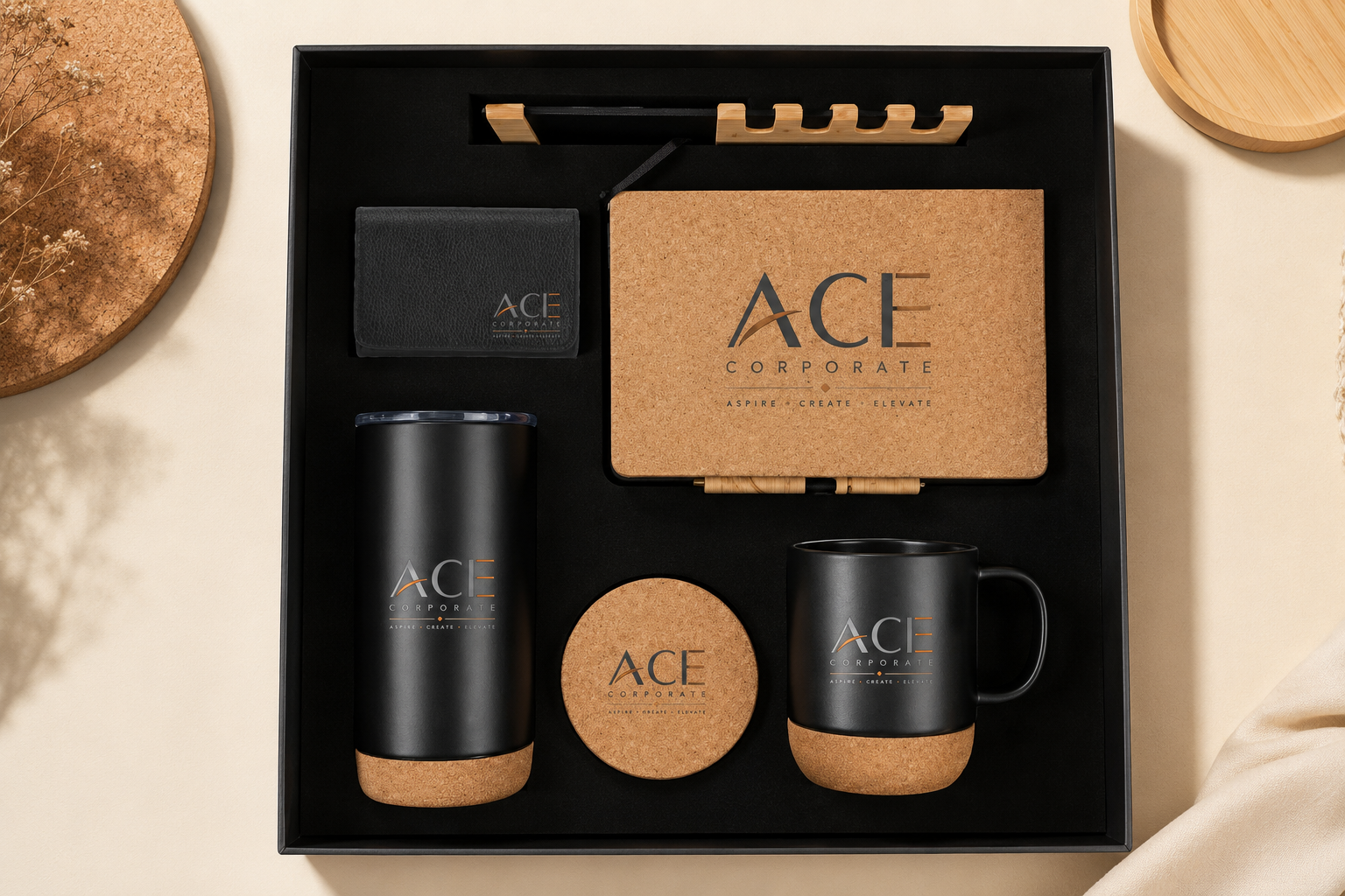 Coffret ACE Corporate personnalisé en noir et liège